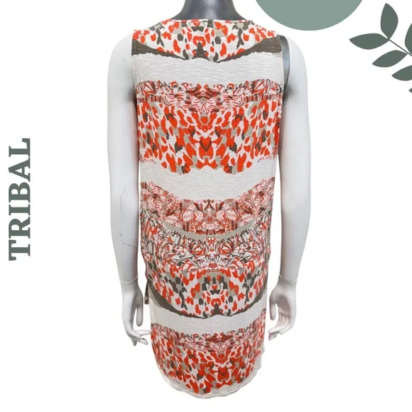 Tribal High Low Sleeveless Tunic Top Orange Grey Size Small - Picture 4 of 7